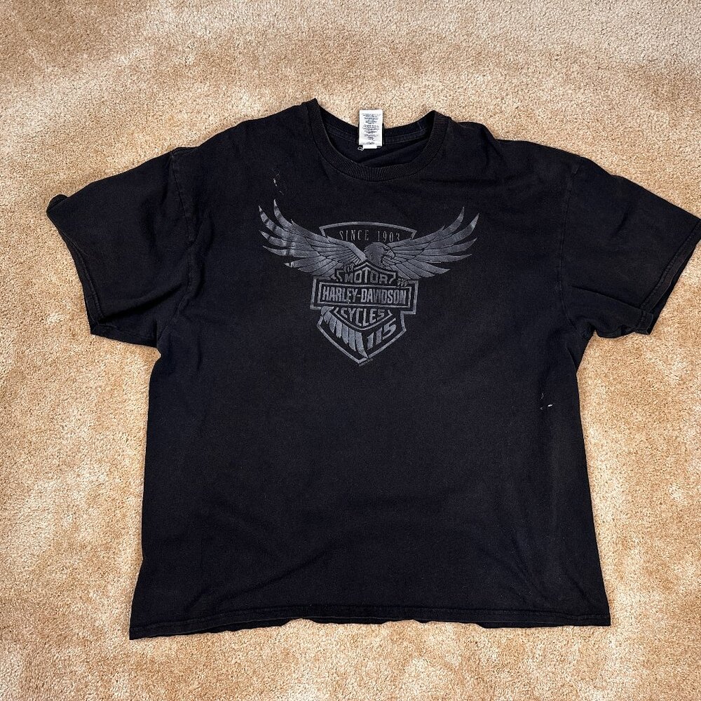 Y2K Harley Davidson All Black Faded T-Shirt Adult XXL 2XL Orlando Florida Grunge
